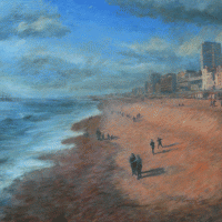 Blustery day on Brighton Beach - John Whiting - oil on canvas (80x60cm) - £ 1200 framed