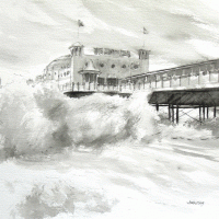 Breakers by the pier - John Whiting - Chinese ink (35x35cm) - £ 350 framed