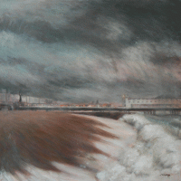 Stormy beach - John Whiting - oil on canvas (60x60cm) - £ 950 framed