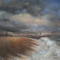 Stormy beach - John Whiting - Oil on canvas 60x60cm - £ 950 framed