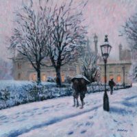 Pavilion Gardens in winter - John Whiting - Oil on canvas 40x40cm - £ 700 framed