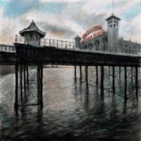 Pierside early morning - John Whiting - Pastel 40x40cm - £ 480 framed
